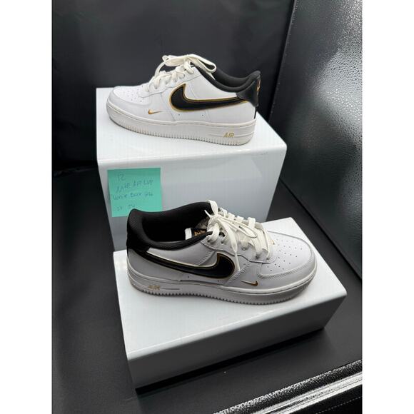 Nike Air Force 1 LV8 Sneakers - White, Black, and Gold - Size 5Y